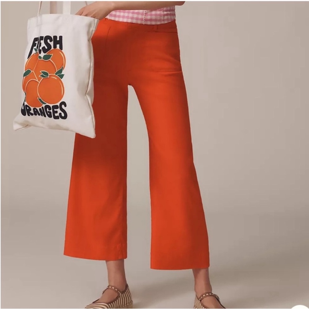 Maeve The Colette Wide Leg Linen Blend Crop Pants in Tomato
